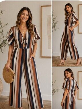 Striped Jumpsuit in Brown, Tan, and Black